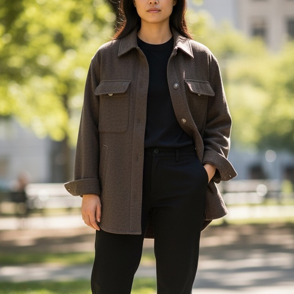 Everlane Jackets & Blazers - Everlane Heather Brown Flannel Collared Button Up Shacket Jacket Size Medium